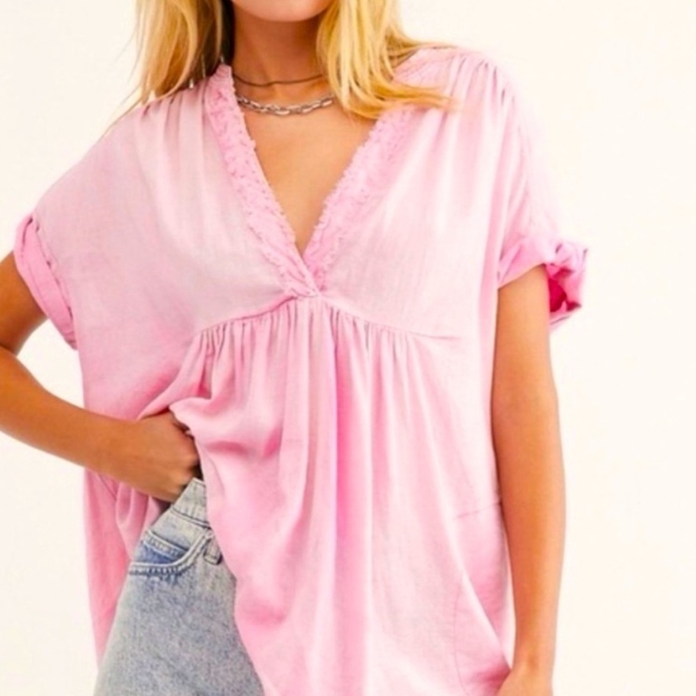 STILE NWT L BOHO pink/lavender DISTRESSED OVERSIZED BABYDOLL tunic